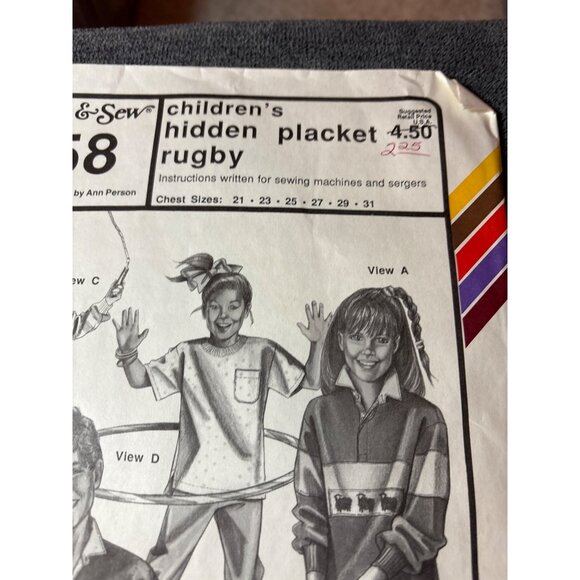 Stretch & Sew 958 Childrens Hidden Placket Rugby Sewing Pattern Chest Sizes 21-3 - Picture 2 of 5